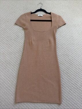 Aritzia Babaton Square-Neck Knit Dress in Camel